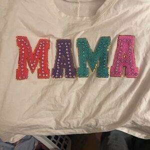Sequin 'MAMA' White Tee